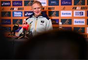 28 November 2024; Head coach Joe Schmidt speaks to the press during an Australia Rugby media conference at the Radisson St Helen's Hotel in Dublin. Photo by Ben McShane/Sportsfile