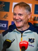 28 November 2024; Head coach Joe Schmidt speaks to the press during an Australia Rugby media conference at the Radisson St Helen's Hotel in Dublin. Photo by Ben McShane/Sportsfile