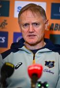 28 November 2024; Head coach Joe Schmidt speaks to the press during an Australia Rugby media conference at the Radisson St Helen's Hotel in Dublin. Photo by Ben McShane/Sportsfile