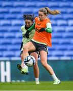 28 November 2024; Marissa Sheva, left, and Heather Payne during a Republic of Ireland women training session at Cardiff City Stadium in Wales. Photo by Stephen McCarthy/Sportsfile