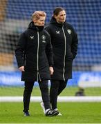 28 November 2024; Head coach Eileen Gleeson and operations executive Denise McElhinney, right, during a Republic of Ireland women training session at Cardiff City Stadium in Wales. Photo by Stephen McCarthy/Sportsfile