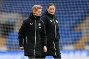 28 November 2024; Head coach Eileen Gleeson and operations executive Denise McElhinney, right, during a Republic of Ireland women training session at Cardiff City Stadium in Wales. Photo by Stephen McCarthy/Sportsfile