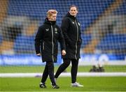 28 November 2024; Head coach Eileen Gleeson and operations executive Denise McElhinney, right, during a Republic of Ireland women training session at Cardiff City Stadium in Wales. Photo by Stephen McCarthy/Sportsfile