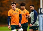 29 November 2024; Jeremy Williams, left, during an Australia rugby captain's run at Wanderers RFC in Dublin. Photo by Piaras Ó Mídheach/Sportsfile