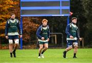 29 November 2024; Players, from left, Josh Canham, Tane Edmed and Carlo Tizzano during an Australia rugby captain's run at Wanderers RFC in Dublin. Photo by Piaras Ó Mídheach/Sportsfile