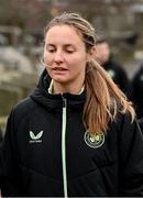 29 November 2024; Republic of Ireland's Kyra Carusa during a match-day team walk ahead of their UEFA Women's EURO 2025 Play-off second round first leg match against Wales in Cardiff. Photo by Stephen McCarthy/Sportsfile