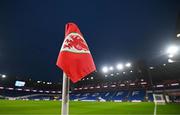 29 November 2024; A detailed view of the Wales crest on a corner flag before the UEFA Women's EURO 2025 Play-off Round Two first leg match between Wales and Republic of Ireland at Cardiff City Stadium in Wales. Photo by Stephen McCarthy/Sportsfile