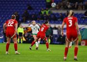 29 November 2024; Ruesha Littlejohn of Republic of Ireland scores her side's first goal during the UEFA Women's EURO 2025 Play-off Round Two first leg match between Wales and Republic of Ireland at Cardiff City Stadium in Wales. Photo by Harry Murphy/Sportsfile