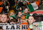 29 November 2024; Republic of Ireland supporters after the UEFA Women's EURO 2025 Play-off Round Two first leg match between Wales and Republic of Ireland at Cardiff City Stadium in Wales. Photo by Harry Murphy/Sportsfile