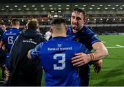 29 November 2024; Leinster players Jack Conan, right, and Rabah Slimani after the United Rugby Championship match between Ulster and Leinster at Kingspan Stadium in Belfast. Photo by Seb Daly/Sportsfile