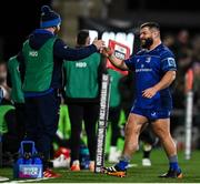 29 November 2024; Rabah Slimani of Leinster is congratulated by contact skills coach Sean O'Brien after coming off the pitch during a substitution during the United Rugby Championship match between Ulster and Leinster at Kingspan Stadium in Belfast. Photo by Seb Daly/Sportsfile