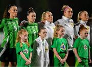 29 November 2024; Northern Ireland players sing the national anthem before the UEFA Women's EURO 2025 Play-off round two first leg match between Northern Ireland and Norway at Inver Park in Larne, Antrim. Photo by Shauna Clinton/Sportsfile