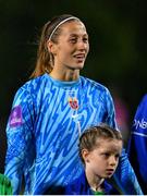 29 November 2024; Norway goalkeeper Cecilie Fiskerstrand before the UEFA Women's EURO 2025 Play-off round two first leg match between Northern Ireland and Norway at Inver Park in Larne, Antrim. Photo by Shauna Clinton/Sportsfile