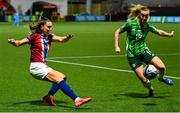 29 November 2024; Vilde Boe Risa of Norway in action against Lauren Wade of Northern Ireland during the UEFA Women's EURO 2025 Play-off round two first leg match between Northern Ireland and Norway at Inver Park in Larne, Antrim. Photo by Shauna Clinton/Sportsfile