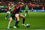 29 November 2024; Frida Maanum of Norway in action against Rachel McLaren of Northern Ireland during the UEFA Women's EURO 2025 Play-off round two first leg match between Northern Ireland and Norway at Inver Park in Larne, Antrim. Photo by Shauna Clinton/Sportsfile