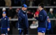 29 November 2024; Leinster senior coach Jacques Nienaber and Jimmy O'Brien of Leinster before the United Rugby Championship match between Ulster and Leinster at Kingspan Stadium in Belfast. Photo by Ramsey Cardy/Sportsfile