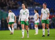 29 November 2024; Anna Patten and Caitlin Hayes, right, of Republic of Ireland during the UEFA Women's EURO 2025 Play-off Round Two first leg match between Wales and Republic of Ireland at Cardiff City Stadium in Wales. Photo by Stephen McCarthy/Sportsfile