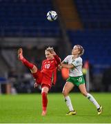 29 November 2024; Jess Fishlock of Wales and Denise O'Sullivan of Republic of Ireland during the UEFA Women's EURO 2025 Play-off Round Two first leg match between Wales and Republic of Ireland at Cardiff City Stadium in Wales. Photo by Stephen McCarthy/Sportsfile