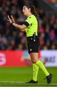 29 November 2024; Referee Maria Caputi during the UEFA Women's EURO 2025 Play-off Round Two first leg match between Wales and Republic of Ireland at Cardiff City Stadium in Wales. Photo by Stephen McCarthy/Sportsfile