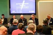 30 November 2024; GAA Football Review Committee chairperson Jim Gavin, centre, alongside, from left, GAA Football Review Committee members Éamonn Fitzmaurice, Colm Collins, Uachtarán Chumann Lúthchleas Gael Jarlath Burns and GAA Football Review Committee member Michael Meaney at a media briefing after the GAA Special Congress 2024 at Croke Park in Dublin. Photo by Piaras Ó Mídheach/Sportsfile
