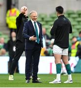 30 November 2024; Australia head coach Joe Schmidt with Conor Murray of Ireland before the Autumn Nations Series match between Ireland and Australia at the Aviva Stadium in Dublin. Photo by David Fitzgerald/Sportsfile