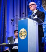 30 November 2024; GAA Football Review Committee member Éamonn Fitzmaurice, left, watches GAA Football Review Committee chairperson Jim Gavin make a speech during the GAA Special Congress 2024 at Croke Park in Dublin. Photo by Piaras Ó Mídheach/Sportsfile