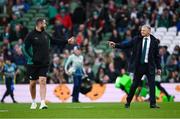 30 November 2024; Ireland head coach Andy Farrell, left, and Australia head coach Joe Schmidt before the Autumn Nations Series match between Ireland and Australia at the Aviva Stadium in Dublin. Photo by Ramsey Cardy/Sportsfile