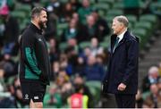 30 November 2024; Ireland head coach Andy Farrell, left, and Australia head coach Joe Schmidt before the Autumn Nations Series match between Ireland and Australia at the Aviva Stadium in Dublin. Photo by Ramsey Cardy/Sportsfile