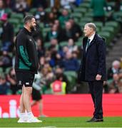 30 November 2024; Ireland head coach Andy Farrell, left, and Australia head coach Joe Schmidt before the Autumn Nations Series match between Ireland and Australia at the Aviva Stadium in Dublin. Photo by Ramsey Cardy/Sportsfile