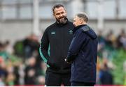 30 November 2024; Ireland head coach Andy Farrell, left, and Australia head coach Joe Schmidt before the Autumn Nations Series match between Ireland and Australia at the Aviva Stadium in Dublin. Photo by David Fitzgerald/Sportsfile