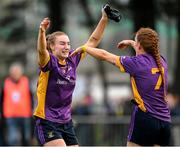 30 November 2024; Kilmacud Crokes' players Kate Murray, right, and Lauren Magee celebrate after the AIB LGFA All-Ireland Senior Club Championship semi-final match between Kilmacud Crokes of Dublin and Castleisland Desmonds of Kerry at Páirc de Burca in Stillorgan, Dublin. Photo by Daire Brennan/Sportsfile