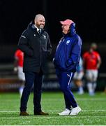 30 November 2024; Connacht head coach Pete Wilkins, left, and Vodacom Bulls head coach Jake White before the United Rugby Championship match between Connacht and Vodacom Bulls at Dexcom Stadium in Galway. Photo by Tyler Miller/Sportsfile