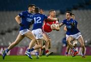 30 November 2024; Con O'Callaghan of Cuala is tackled by Karl Faulkner, right, and Kian Moran of Ardee St Mary's during the AIB Leinster GAA Senior Club Football Championship final match between Cuala of Dublin and Ardee St Mary's of Louth at Croke Park in Dublin. Photo by Ben McShane/Sportsfile