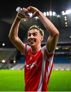 30 November 2024; Eoin Kennedy of Cuala celebrates after the AIB Leinster GAA Senior Club Football Championship final match between Cuala of Dublin and Ardee St Mary's of Louth at Croke Park in Dublin. Photo by Ben McShane/Sportsfile