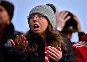 1 December 2024; A Coolera Strandhill supporter reacts during the AIB Connacht GAA Senior Club Football Championship final match between Coolera-Strandhill and Pádraig Pearses at Markievicz Park GAA Stadium in Sligo. Photo by Tyler Miller/Sportsfile