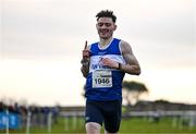 1 December 2024; Sean M McGinley of Finn Valley AC, Donegal, celebrates winning the novice men's 6000m during the 123.ie National Novice and Juvenile Uneven Age Cross Country Championships at Tramore Racecourse in Tramore, Waterford. Photo by Sam Barnes/Sportsfile