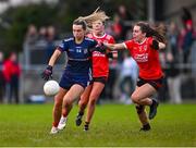 1 December 2024; Ailish Morrissey of Kilkerrin-Clonberne is tackled by Clodagh McCambridge of Clann Éireann during the AIB LGFA All-Ireland Senior Club Championship semi-final match between Clann Eireann of Armagh and Kilkerrin Clonberne of Galway at Clann Éireann GAA Club in Lurgan, Armagh. Photo by Shauna Clinton/Sportsfile