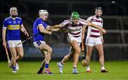 1 December 2024; Shane McGuigan of Slaughtneil and Ciaran Milligan of Portaferry during the AIB Ulster GAA Senior Club Hurling Championship final match between Portaferry of Down and Slaughtneil of Derry at BOX-IT Athletic Grounds in Armagh. Photo by Ramsey Cardy/Sportsfile