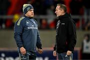 30 November 2024; Munster provincial talent coach Seán Cronin, left, and interim head coach Ian Costello before the United Rugby Championship match between Munster and Emirates Lions at Thomond Park in Limerick. Photo by Brendan Moran/Sportsfile