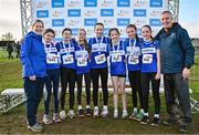 1 December 2024; Under 15 girls 3500m team bronze medallists, Finn Valley AC, Donegal, during the 123.ie National Novice and Juvenile Uneven Age Cross Country Championships at Tramore Racecourse in Tramore, Waterford. Photo by Sam Barnes/Sportsfile