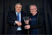 3 December 2024; Liam Ward is presented with the Services to Women's Premier Division Award by FAI President Paul Cooke during the 2024 SSE Airtricity Women's Premier Division Awards at the Aviva Stadium in Dublin. Photo by Sam Barnes/Sportsfile