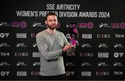 3 December 2024; Athlone Town manager Ciarán Kilduff with his SSE Airtricity Women’s Premier Division Manager of the Year Award during the 2024 SSE Airtricity Women's Premier Division Awards at the Aviva Stadium in Dublin. Photo by Sam Barnes/Sportsfile