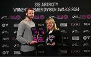 3 December 2024; Athlone town representitives, Athlone Town manager Ciarán Kilduff with his SSE Airtricity Women’s Premier Division Manager and Marie Keane with the SSE Airtricity Women’s Premier Division Young Player of the Year and Team of the Year Awards,on behalf of Katie Keane of Athlone Town, during the 2024 SSE Airtricity Women's Premier Division Awards at the Aviva Stadium in Dublin. Photo by Sam Barnes/Sportsfile