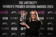 3 December 2024; Rebecca Mackey with the Services to Women's Premier Division Award on behalf of Michelle O'Neill during the 2024 SSE Airtricity Women's Premier Division Awards at the Aviva Stadium in Dublin. Photo by Sam Barnes/Sportsfile