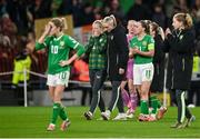 3 December 2024; Republic of Ireland players Diane Caldwell, Louise Quinn and Katie McCabe after the UEFA Women's EURO 2025 Play-off Round Two second leg match between Republic of Ireland and Wales at the Aviva Stadium in Dublin. Photo by David Fitzgerald/Sportsfile
