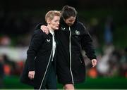 3 December 2024; Republic of Ireland head coach Eileen Gleeson with Niamh Fahey of Republic of Ireland after the UEFA Women's EURO 2025 Play-off Round Two second leg match between Republic of Ireland and Wales at the Aviva Stadium in Dublin. Photo by Stephen McCarthy/Sportsfile