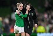3 December 2024; Denise O'Sullivan, left, and Niamh Fahey of Republic of Ireland after the UEFA Women's EURO 2025 Play-off Round Two second leg match between Republic of Ireland and Wales at the Aviva Stadium in Dublin. Photo by Stephen McCarthy/Sportsfile