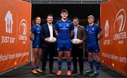 5 December 2024; Pictured are Leinster Rugby players Dan Sheehan, centre, Leah Tarpey and Tommy O’Brien , alongside Rob Burke, Partnerships Manager at Leinster Rugby and Cillian Walsh, right, Senior Marketing Manager the Aviva Stadium in Dublin, as Just Eat extend their partnership with Leinster Rugby for an additional two years. The extension will see Ireland’s leading food delivery platform continuing to offer Leinster supporters with exclusive discounts and special offers. Leinster fans can enjoy a 25% discount off local favourites such as Base Wood Fired Pizza, Griolladh & many more across six 6 different match days in December and January. Visit www.just-eat.ie for further information. Photo by David Fitzgerald/Sportsfile