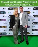 6 December 2024; Former Republic of Ireland international Keith Treacy and wife Leann on arrival for the SSE Airtricity/Soccer Writers Ireland Awards 2024 at Clontarf Castle in Dublin. Photo by Stephen McCarthy/Sportsfile
