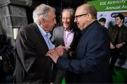 6 December 2024; Former Republic of Ireland manager Brian Kerr, centre, with former Republic of Ireland internationals Paddy Mulligan, left, and Terry Conroy, right, on arrival for the SSE Airtricity/Soccer Writers Ireland Awards 2024 at Clontarf Castle in Dublin. Photo by Stephen McCarthy/Sportsfile
